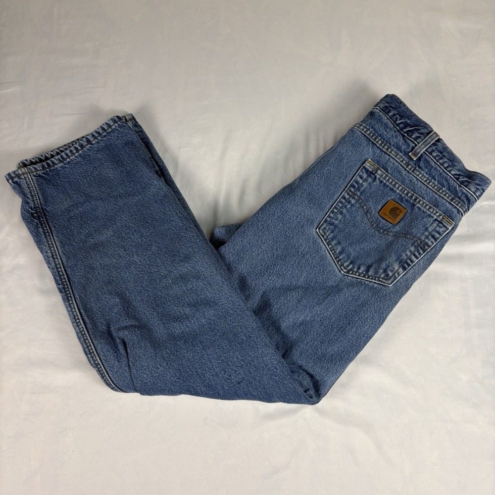 Carhartt Flannel Lined Denim Jeans Men's Insulated Winter Work Pants Blue 38x29
